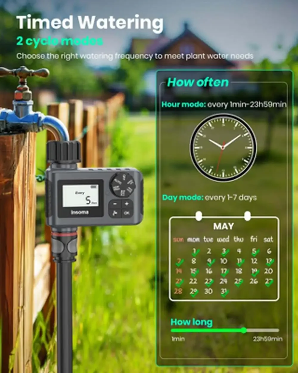 Outdoor Garden Hose Faucet Timer, Programmable Water Sprinkler System with Rain